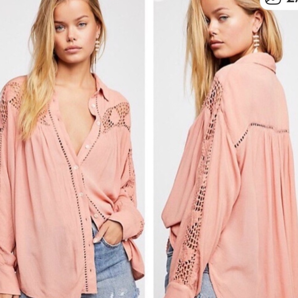 Free People Coral Button-Up Blouse